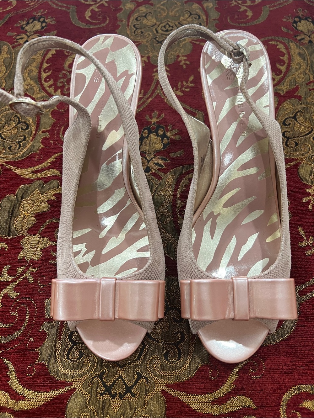 Anne Klein Pink Peep-Toe Bow Slingback Heels